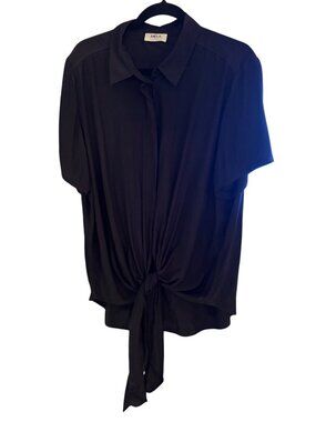 Mela Purdie Womens Tie Front Short Sleeve Shirt Black Size US 1X Black Casual